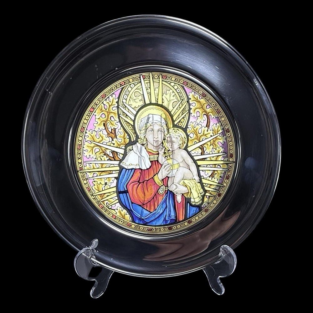 Stained Glass Pewter Collector Plate Madonna Child‎ Washington Cathedral DC 1990